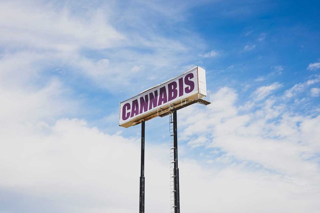 Cannabis store sign near New Jersey. Recreational dispensary near me in NJ.