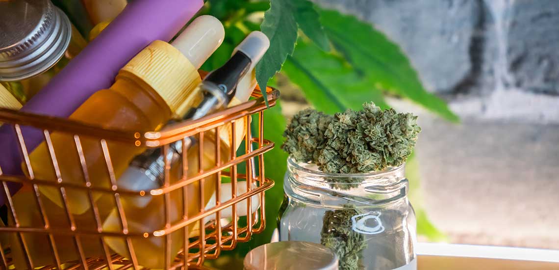A shopping cart full of NJ weed and cannabis products from a pot shop in South Jersey.j